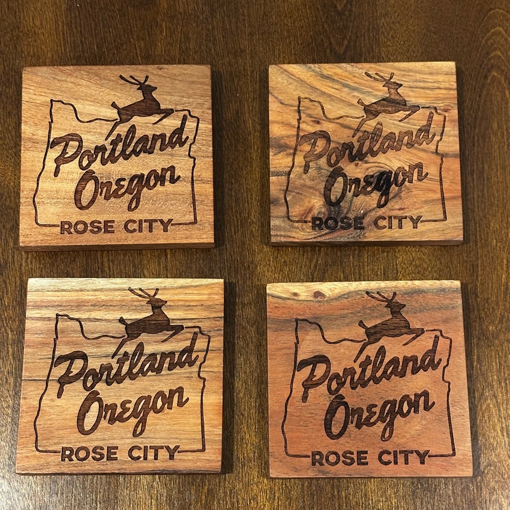 Portland Oregon Rose City Wooden Coasters